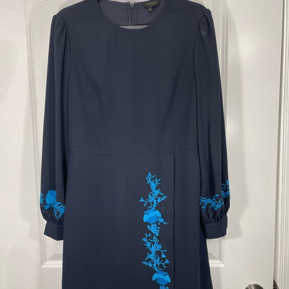 Ted Baker Navy Dress with Blue Floral Accents Women’s Size 4 - Picture 3 of 9